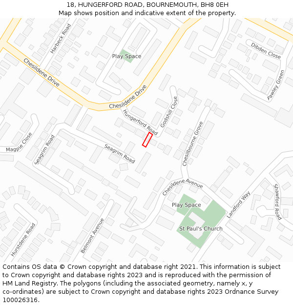 18, HUNGERFORD ROAD, BOURNEMOUTH, BH8 0EH: Location map and indicative extent of plot