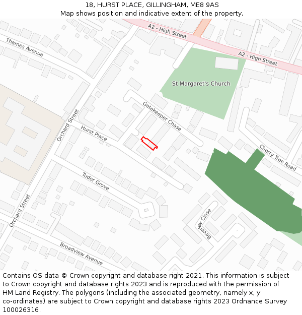 18, HURST PLACE, GILLINGHAM, ME8 9AS: Location map and indicative extent of plot