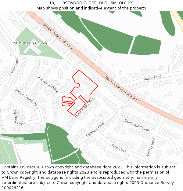 18, HURSTWOOD CLOSE, OLDHAM, OL8 2XL: Location map and indicative extent of plot