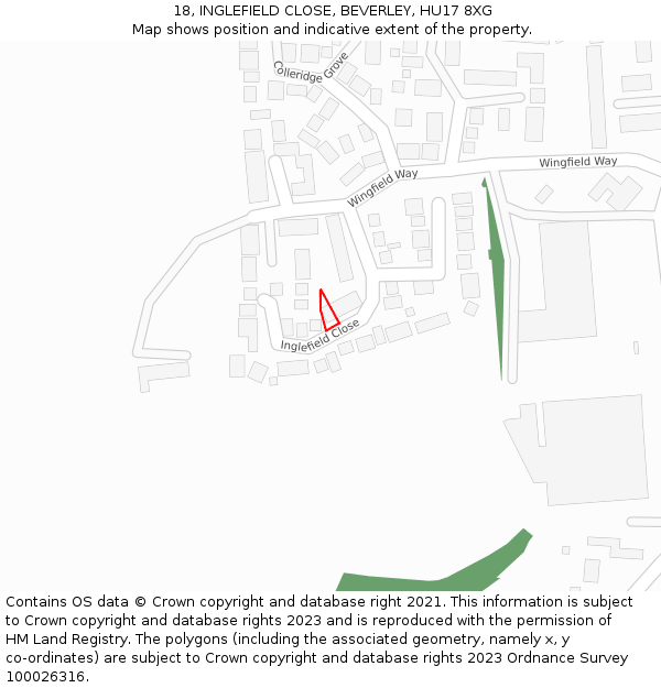 18, INGLEFIELD CLOSE, BEVERLEY, HU17 8XG: Location map and indicative extent of plot