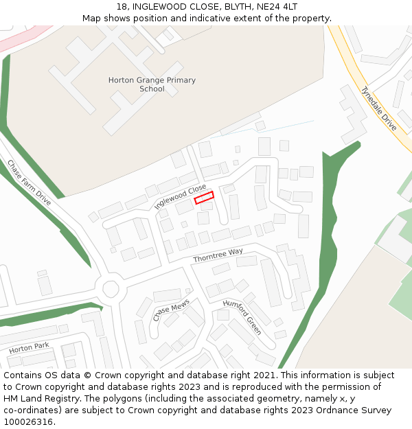 18, INGLEWOOD CLOSE, BLYTH, NE24 4LT: Location map and indicative extent of plot