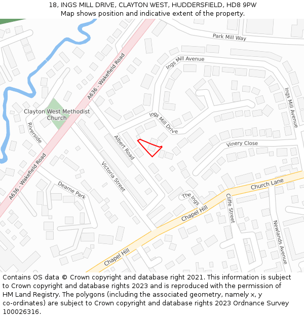 18, INGS MILL DRIVE, CLAYTON WEST, HUDDERSFIELD, HD8 9PW: Location map and indicative extent of plot