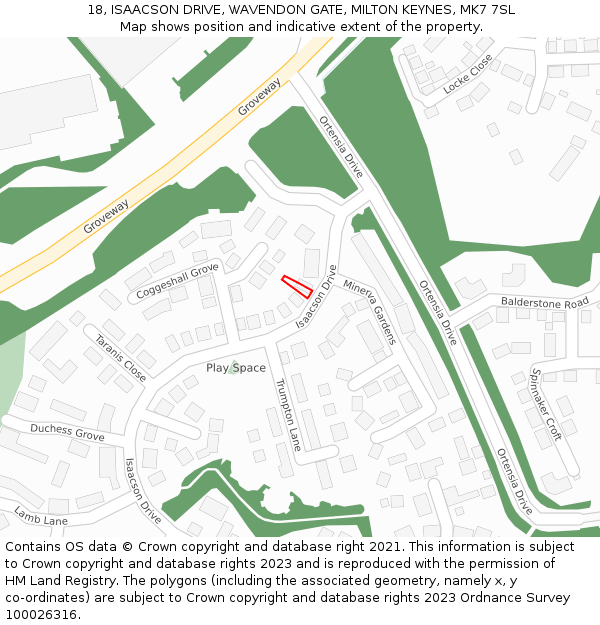 18, ISAACSON DRIVE, WAVENDON GATE, MILTON KEYNES, MK7 7SL: Location map and indicative extent of plot