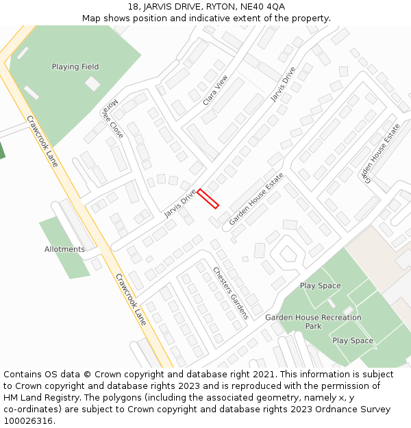 18, JARVIS DRIVE, RYTON, NE40 4QA: Location map and indicative extent of plot