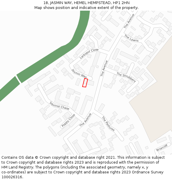 18, JASMIN WAY, HEMEL HEMPSTEAD, HP1 2HN: Location map and indicative extent of plot