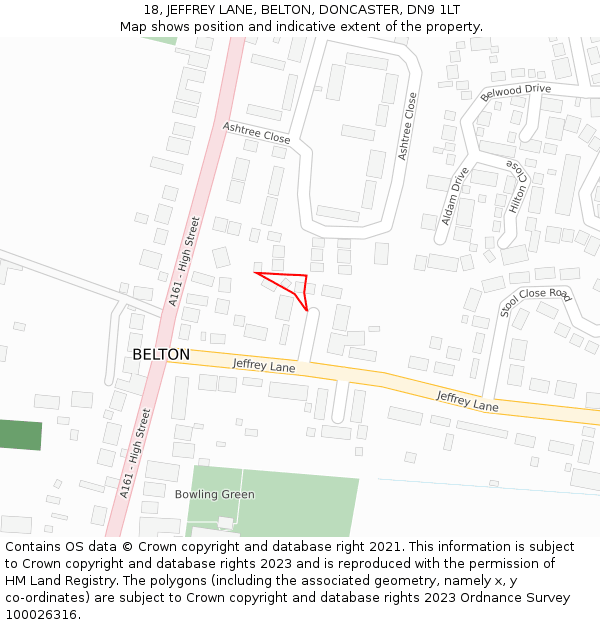 18, JEFFREY LANE, BELTON, DONCASTER, DN9 1LT: Location map and indicative extent of plot