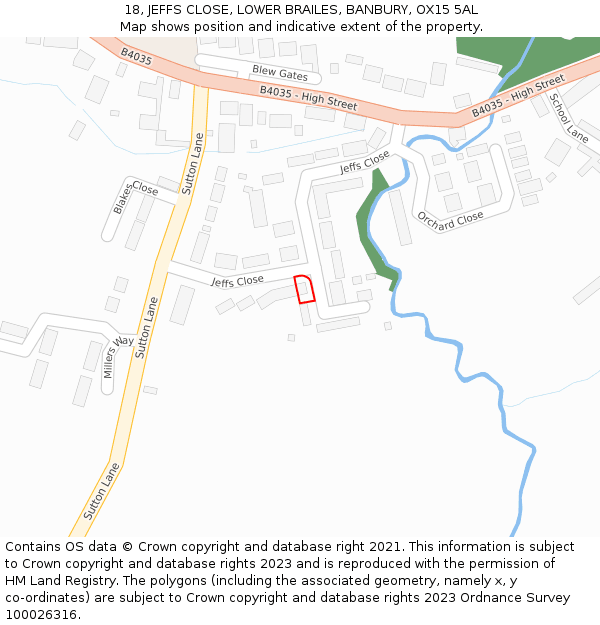 18, JEFFS CLOSE, LOWER BRAILES, BANBURY, OX15 5AL: Location map and indicative extent of plot