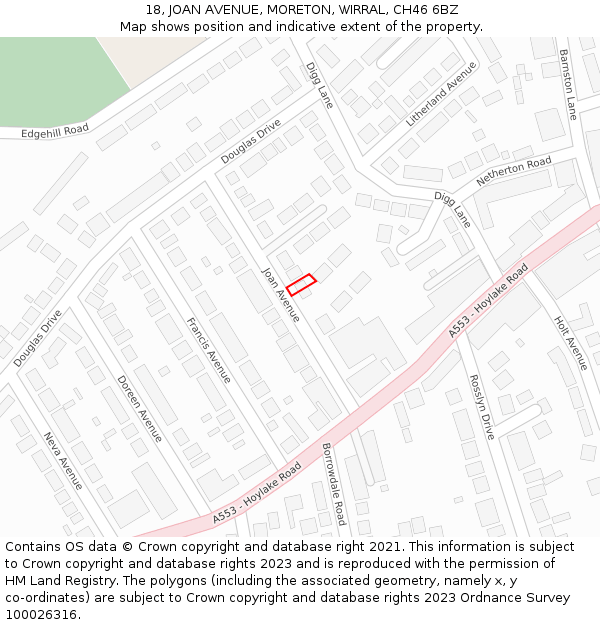 18, JOAN AVENUE, MORETON, WIRRAL, CH46 6BZ: Location map and indicative extent of plot