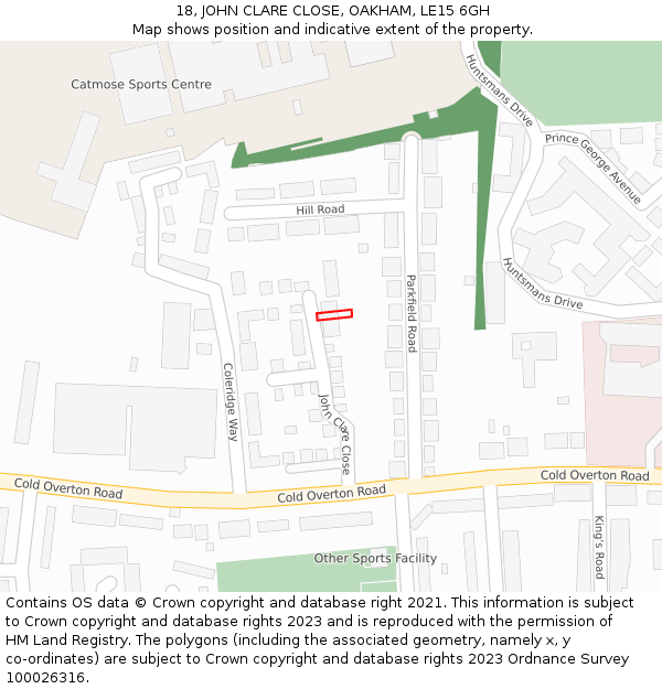 18, JOHN CLARE CLOSE, OAKHAM, LE15 6GH: Location map and indicative extent of plot