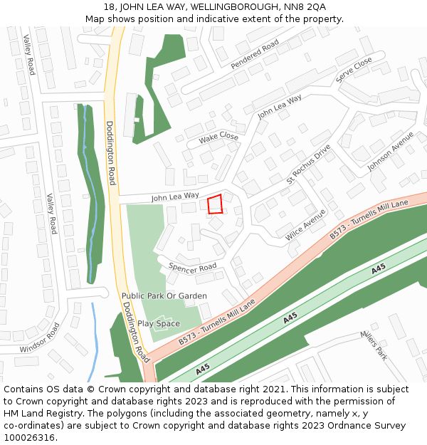 18, JOHN LEA WAY, WELLINGBOROUGH, NN8 2QA: Location map and indicative extent of plot