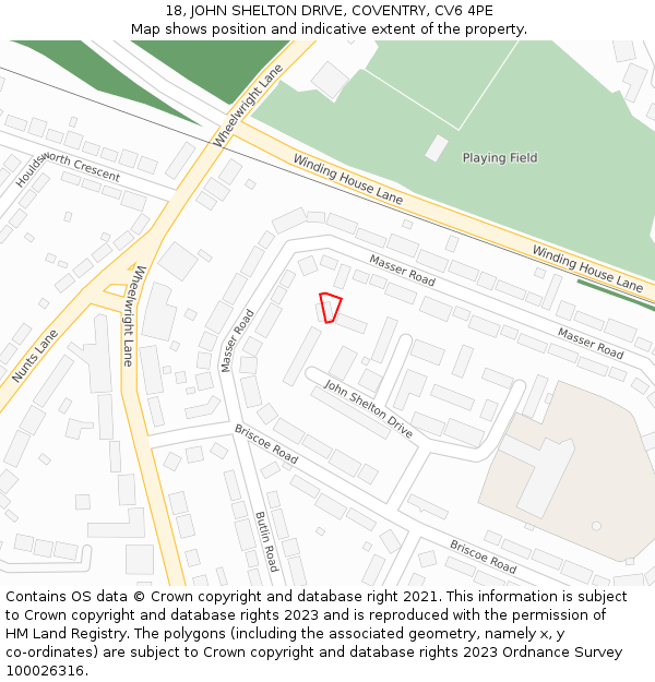 18, JOHN SHELTON DRIVE, COVENTRY, CV6 4PE: Location map and indicative extent of plot