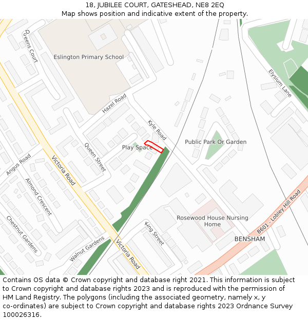 18, JUBILEE COURT, GATESHEAD, NE8 2EQ: Location map and indicative extent of plot