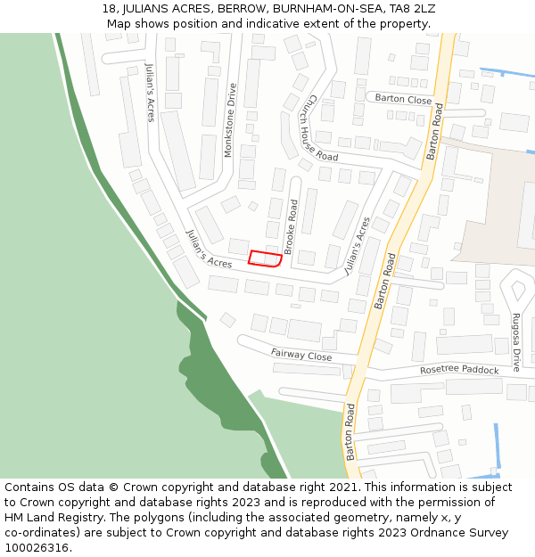 18, JULIANS ACRES, BERROW, BURNHAM-ON-SEA, TA8 2LZ: Location map and indicative extent of plot