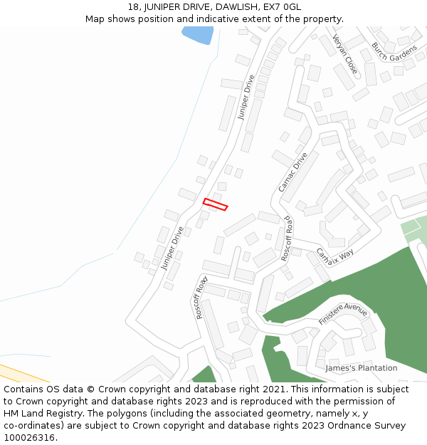 18, JUNIPER DRIVE, DAWLISH, EX7 0GL: Location map and indicative extent of plot