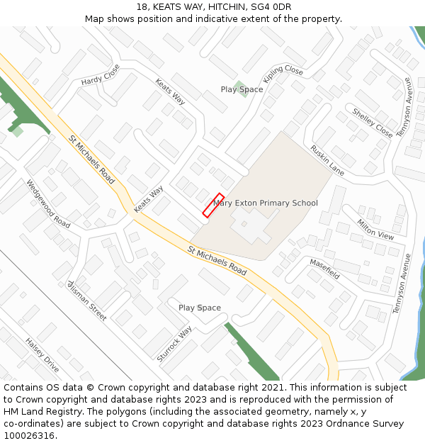 18, KEATS WAY, HITCHIN, SG4 0DR: Location map and indicative extent of plot