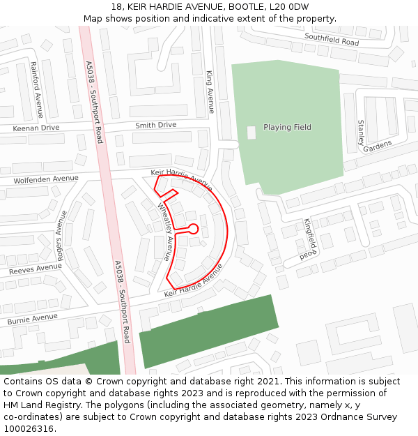 18, KEIR HARDIE AVENUE, BOOTLE, L20 0DW: Location map and indicative extent of plot