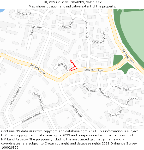 18, KEMP CLOSE, DEVIZES, SN10 3BX: Location map and indicative extent of plot