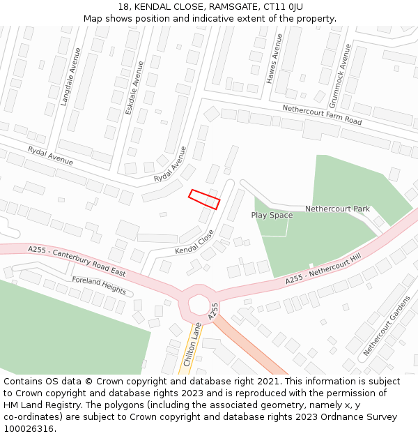 18, KENDAL CLOSE, RAMSGATE, CT11 0JU: Location map and indicative extent of plot