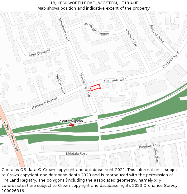 18, KENILWORTH ROAD, WIGSTON, LE18 4UF: Location map and indicative extent of plot