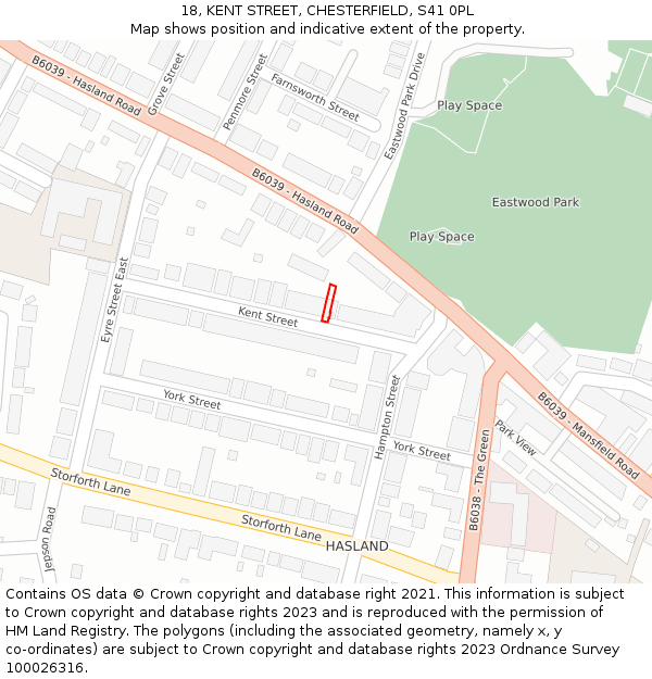 18, KENT STREET, CHESTERFIELD, S41 0PL: Location map and indicative extent of plot