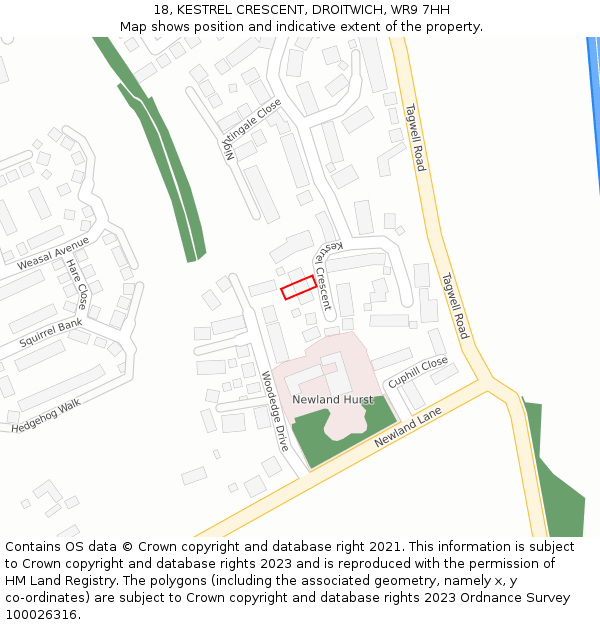 18, KESTREL CRESCENT, DROITWICH, WR9 7HH: Location map and indicative extent of plot