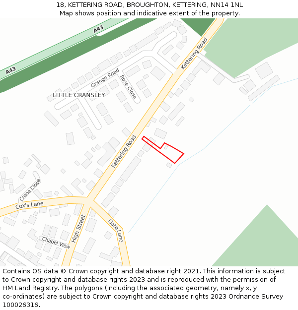 18, KETTERING ROAD, BROUGHTON, KETTERING, NN14 1NL: Location map and indicative extent of plot