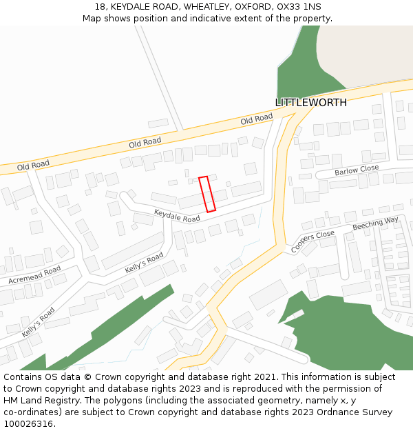 18, KEYDALE ROAD, WHEATLEY, OXFORD, OX33 1NS: Location map and indicative extent of plot