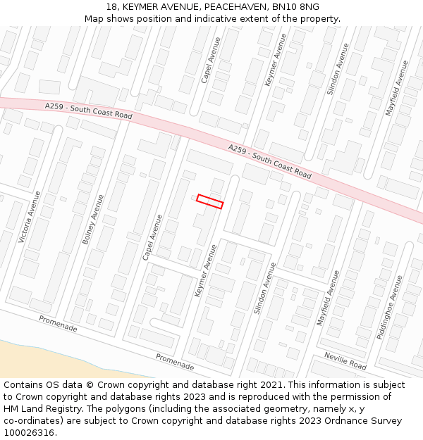 18, KEYMER AVENUE, PEACEHAVEN, BN10 8NG: Location map and indicative extent of plot