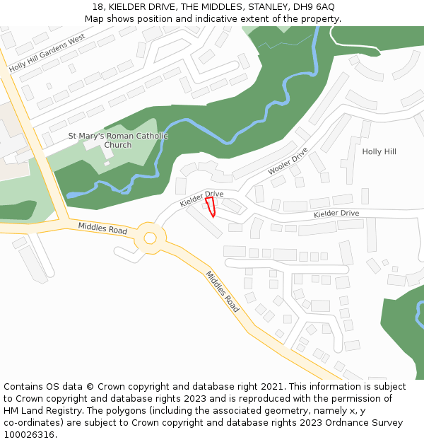 18, KIELDER DRIVE, THE MIDDLES, STANLEY, DH9 6AQ: Location map and indicative extent of plot
