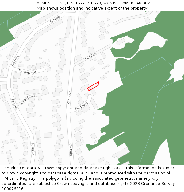 18, KILN CLOSE, FINCHAMPSTEAD, WOKINGHAM, RG40 3EZ: Location map and indicative extent of plot