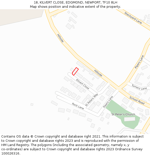 18, KILVERT CLOSE, EDGMOND, NEWPORT, TF10 8LH: Location map and indicative extent of plot