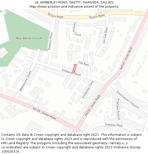 18, KIMBERLEY ROAD, SKETTY, SWANSEA, SA2 9DL: Location map and indicative extent of plot