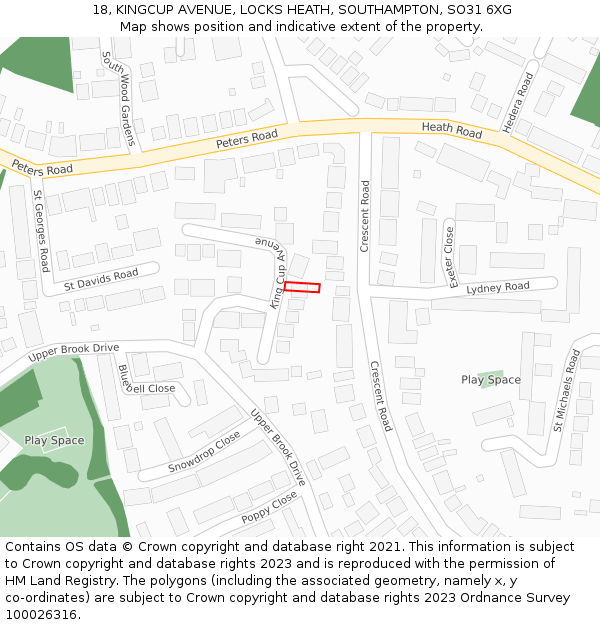18, KINGCUP AVENUE, LOCKS HEATH, SOUTHAMPTON, SO31 6XG: Location map and indicative extent of plot