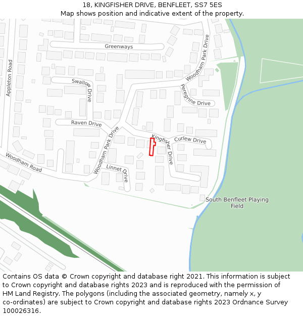 18, KINGFISHER DRIVE, BENFLEET, SS7 5ES: Location map and indicative extent of plot