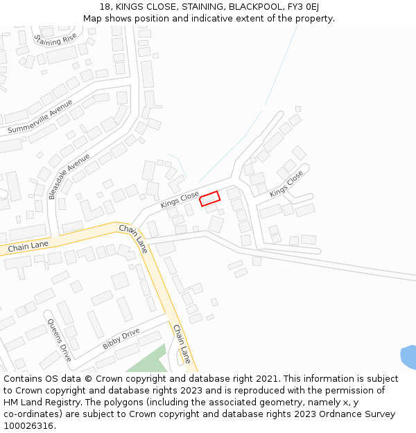 18, KINGS CLOSE, STAINING, BLACKPOOL, FY3 0EJ: Location map and indicative extent of plot
