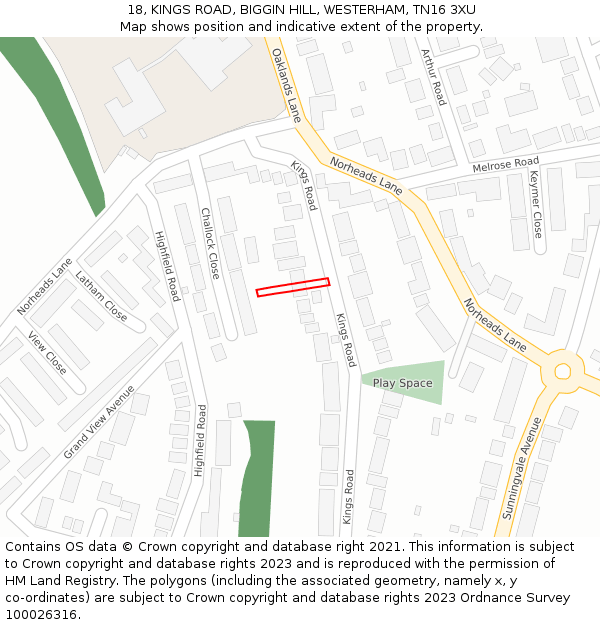 18, KINGS ROAD, BIGGIN HILL, WESTERHAM, TN16 3XU: Location map and indicative extent of plot