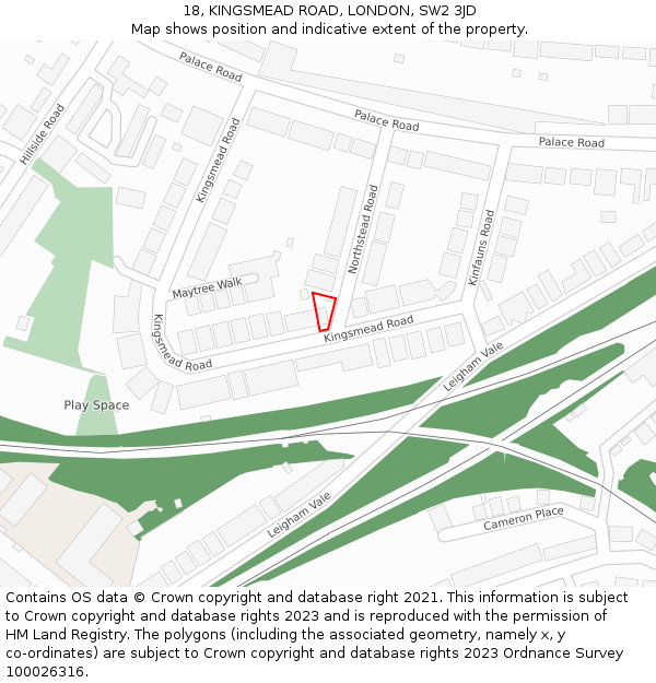 18, KINGSMEAD ROAD, LONDON, SW2 3JD: Location map and indicative extent of plot