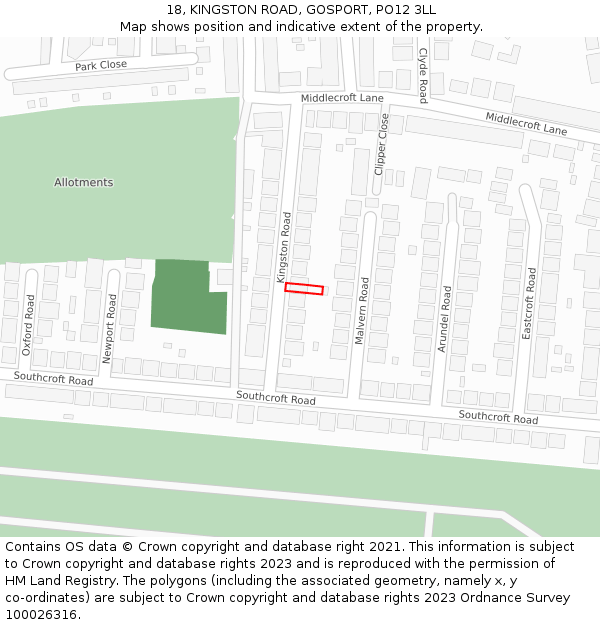 18, KINGSTON ROAD, GOSPORT, PO12 3LL: Location map and indicative extent of plot