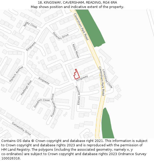 18, KINGSWAY, CAVERSHAM, READING, RG4 6RA: Location map and indicative extent of plot