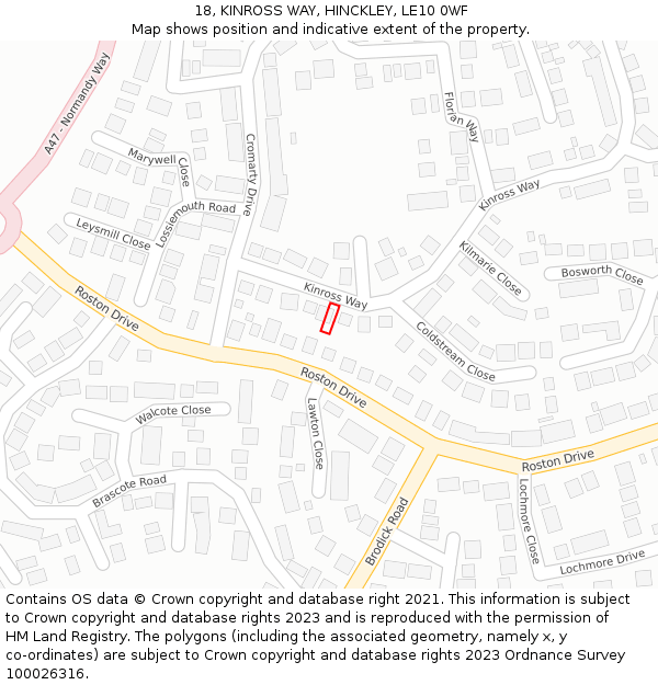 18, KINROSS WAY, HINCKLEY, LE10 0WF: Location map and indicative extent of plot