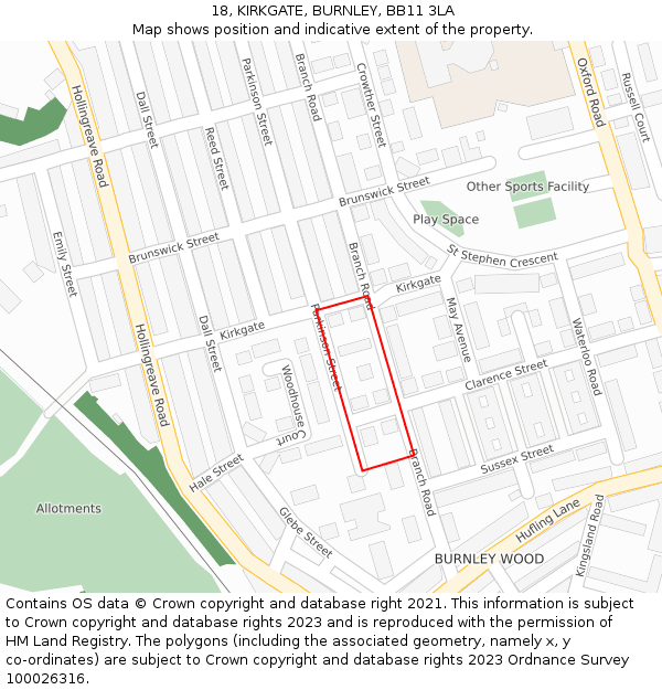 18, KIRKGATE, BURNLEY, BB11 3LA: Location map and indicative extent of plot