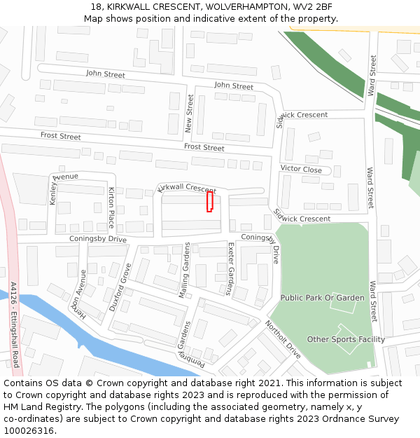 18, KIRKWALL CRESCENT, WOLVERHAMPTON, WV2 2BF: Location map and indicative extent of plot