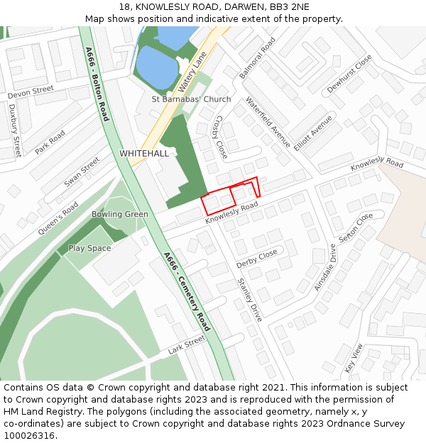 18, KNOWLESLY ROAD, DARWEN, BB3 2NE: Location map and indicative extent of plot