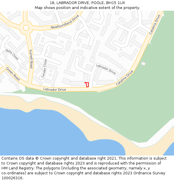 18, LABRADOR DRIVE, POOLE, BH15 1UX: Location map and indicative extent of plot