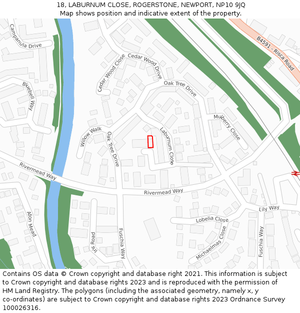 18, LABURNUM CLOSE, ROGERSTONE, NEWPORT, NP10 9JQ: Location map and indicative extent of plot