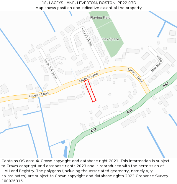 18, LACEYS LANE, LEVERTON, BOSTON, PE22 0BD: Location map and indicative extent of plot