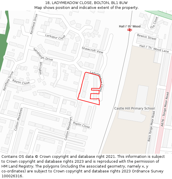 18, LADYMEADOW CLOSE, BOLTON, BL1 8UW: Location map and indicative extent of plot