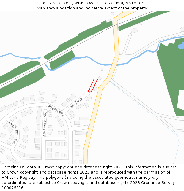 18, LAKE CLOSE, WINSLOW, BUCKINGHAM, MK18 3LS: Location map and indicative extent of plot