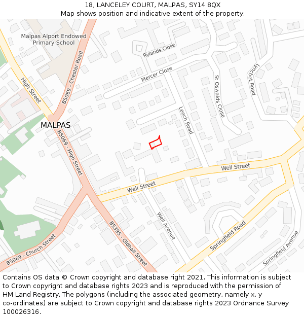 18, LANCELEY COURT, MALPAS, SY14 8QX: Location map and indicative extent of plot