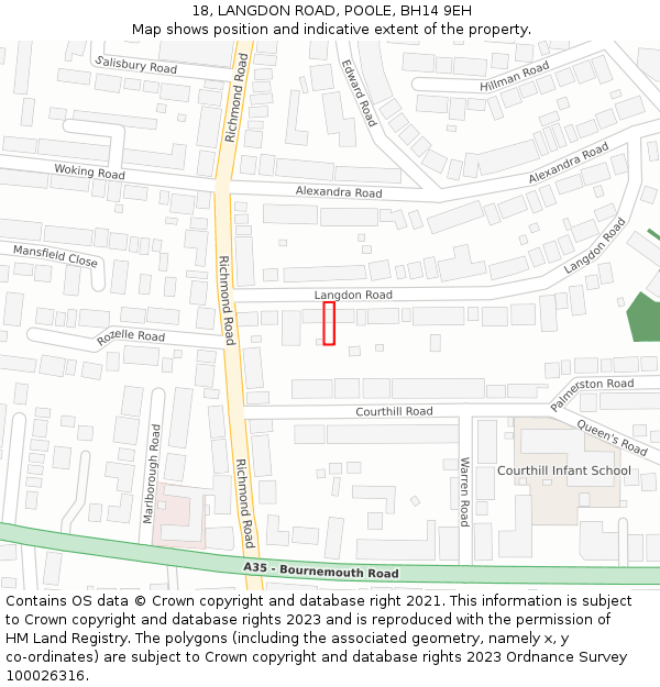 18, LANGDON ROAD, POOLE, BH14 9EH: Location map and indicative extent of plot